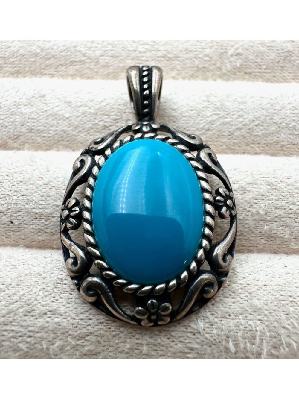Carolyn Pollack Blue Sleeping Beauty Turquoise Sterling Silver Pendant 1.5"
